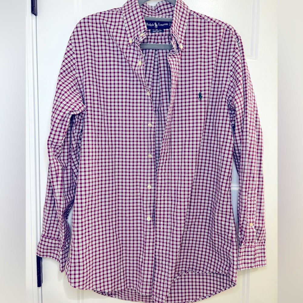 Ralph Lauren Custom Fit Men’s Button Down- 16 32/33 Purple, White, Green EUC
